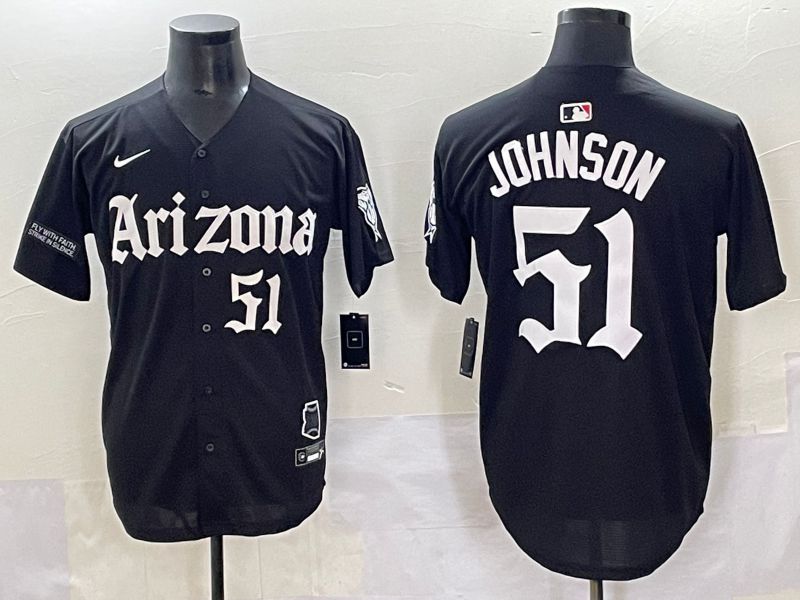 Men 2025 Arizona Diamondback #51 Johnson Black Five generations Joint Name Nike MLB Jersey style 14